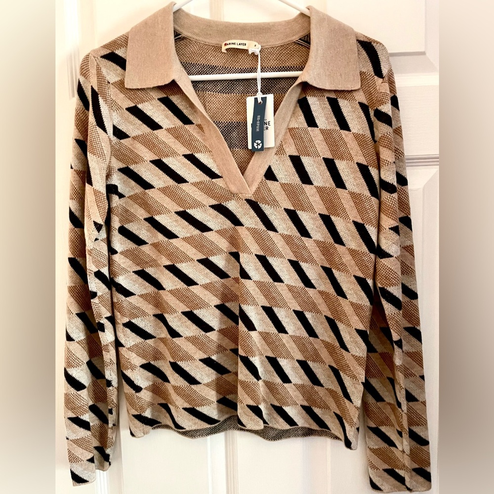 NWT Marine Layer Lightweight Morgan Sweater Polo 
Color Natural Geo
S
Never worn